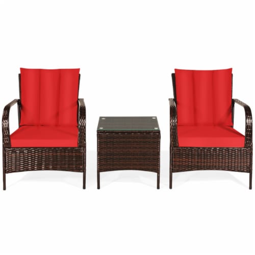 3PCS Patio Rattan Conversation Set Outdoor Furniture Set w/Table Perspective: left