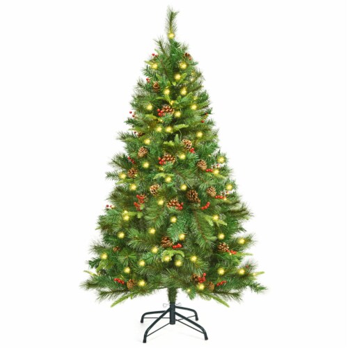 Gymax 5 ft Pre-lit Hinged Christmas Tree Holiday Decor w/ LED Lights Metal Stand Perspective: left
