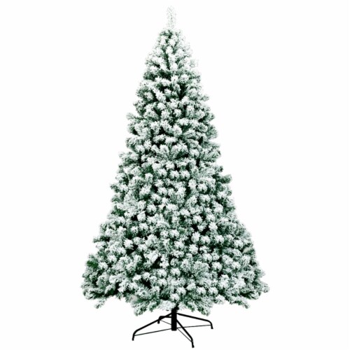 7.5ft Pre-lit Snow Flocked Christmas Tree Hinged Pine Tree Holiday Decoration Perspective: left