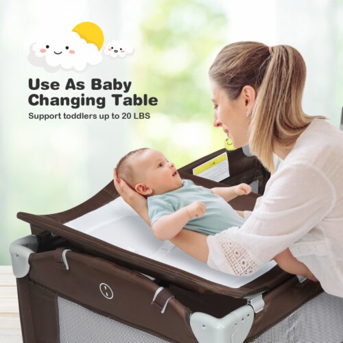 5-in-1 Baby Beside Sleeper Bassinet Portable Crib Playard w/Diaper Changer Brown Perspective: left