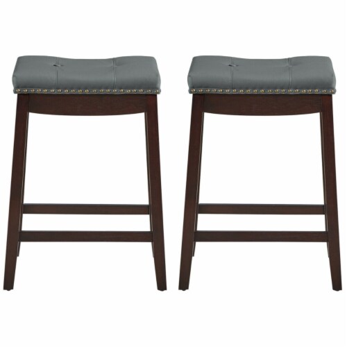 Set of 2 Nailhead Saddle Bar Stools 24'' Counter Stools Brown with Grey