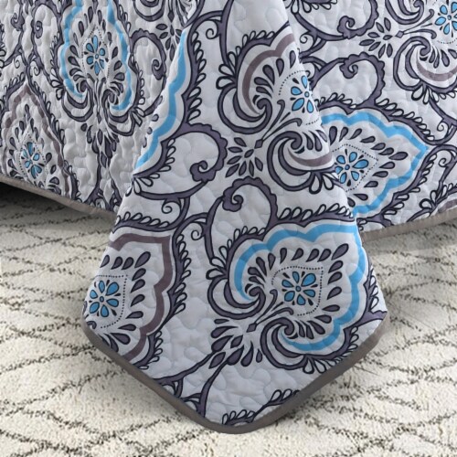 Lux Decor Collection Microfiber Down Alternative 3Pcs Quilt Set (Twin-Dark Grey Azita) Perspective: left