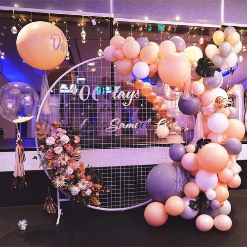 LANGXUN White Circle Mesh Decoration Arch Kit for Wedding and Birthday Party Perspective: left