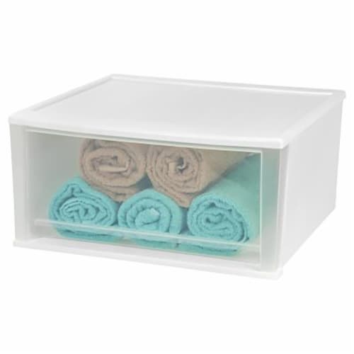 IRIS USA 7 Quart White Hard Plastic Extra Large Stacking Tote Drawer, 4