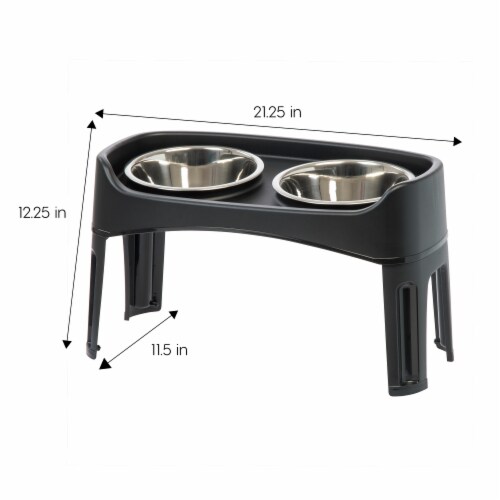 IRIS USA Large Plastic Elevated Dog Bowl with 2 Stainless Steel Bowls Black 1 unit QFC