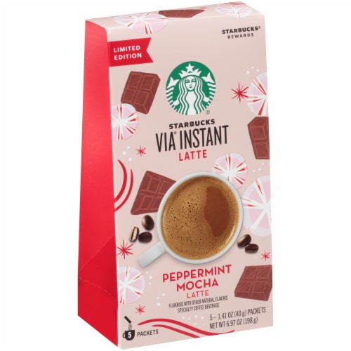 Starbucks VIA Instant Peppermint Mocha Latte Coffee Beverage Mix Packets Perspective: left