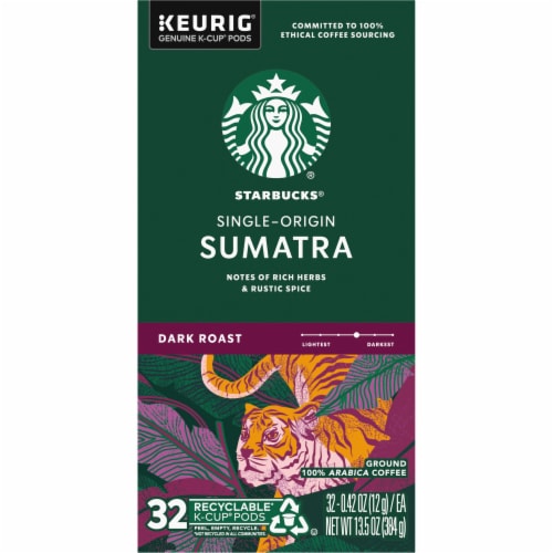 Starbucks Sumatra Dark Roast Ground Coffee KCup Pods, 32