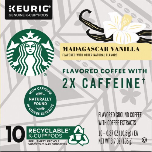 Starbucks Double Caffeine Madagascar Vanilla Flavored Coffee K-Cup Pods Perspective: left