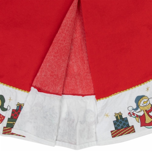 Northlight 48 Red and White Jolly Snowman Christmas Tree Skirt Perspective: left