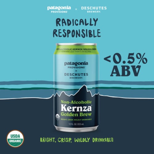 Deschutes Brewery® x Patagonia Provisions Non-Alcoholic Kernza Golden Brew Craft Beer Perspective: left