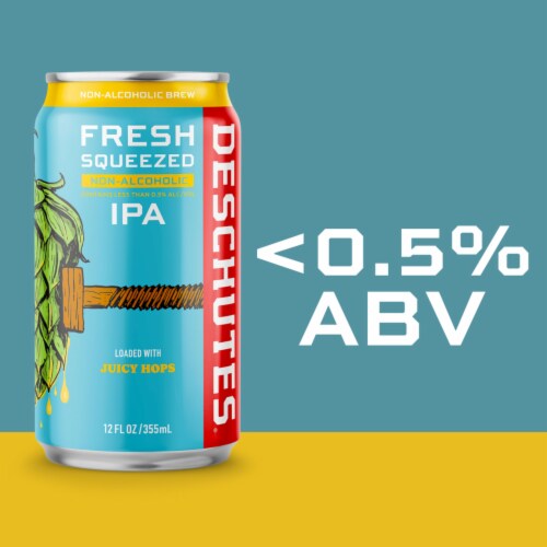 Deschutes Brewery® Fresh Squeezed Non-Alcoholic IPA Craft Beer Perspective: left