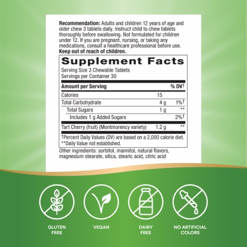 Enzymatic Therapy Ultra Tart Cherry Dietary Supplement Chewables Perspective: left