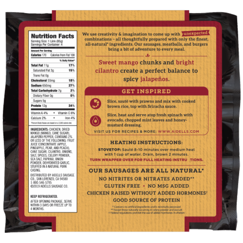 Aidells® Smoked Chicken Sausage Spicy Mango with Jalapeno Perspective: left
