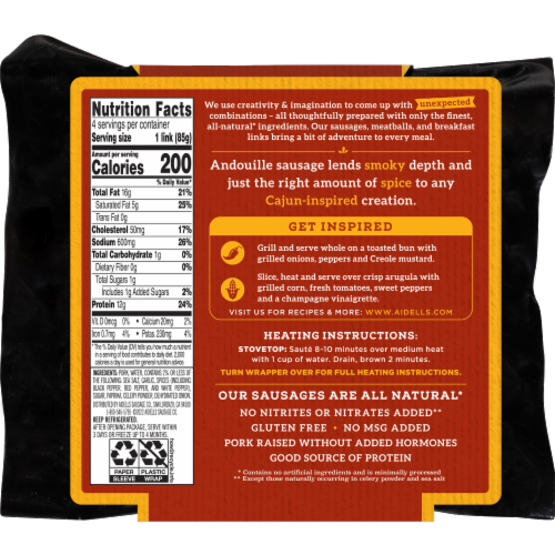 Aidells® Cajun Style Smoked Pork Andouille Sausage Links Perspective: left