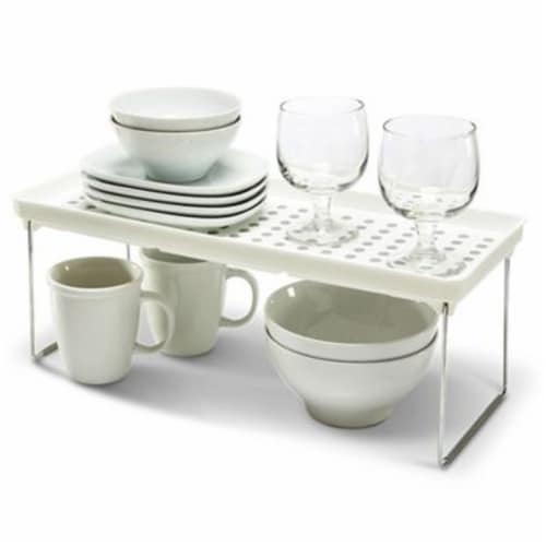 madesmart® Dots Large Stacking Cabinet Shelf in White/Grey Perspective: left