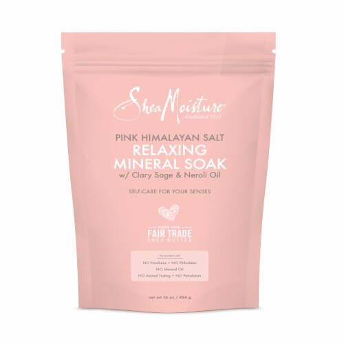 SheaMoisture Pink Himalayan Salt Bath Salts Relaxing Mineral Soak Bath Salts Perspective: left