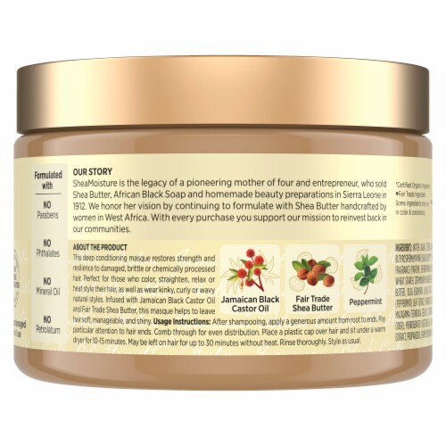 SheaMoisture Castor Oil Treatment Masque Jamaican Black Castor Oil For Dry Hair, Paraben Free Perspective: left