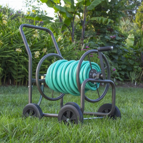 Liberty Garden 890 4 Wheel 200 Foot Lightweight Steel Frame Water Hose Reel Cart Perspective: left