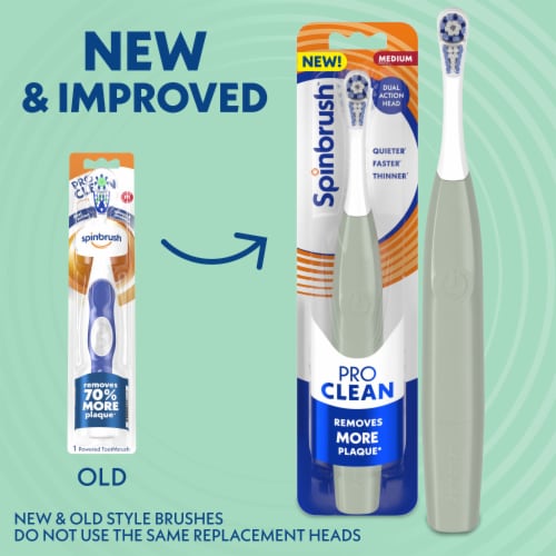 Spinbrush Pro Clean Medium Bristles Sage Green Battery Powered Electric Toothbrush Perspective: left