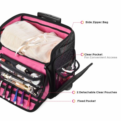 Byootique Lightweight Makeup Bag Cosmetic Rolling Trolley Traveling Storage Case Perspective: left