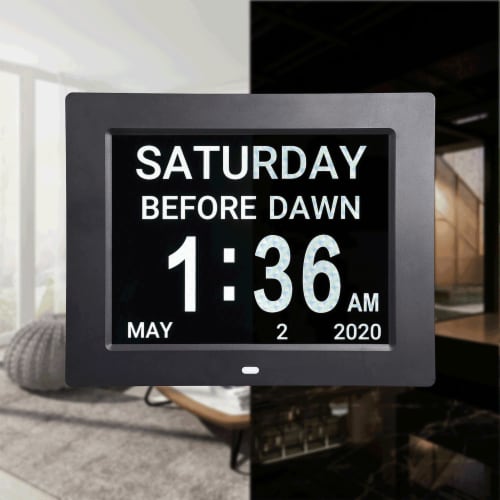 8 LCD Day Clock Digital Calendar Alarm Large Dementia Table Home Office 2 Pack Perspective: left