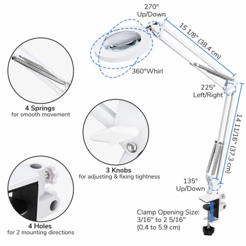 5X LED Magnifying Lamp Desk Light with Clamp Adjustable Arm for Cosmetic Sewing Perspective: left