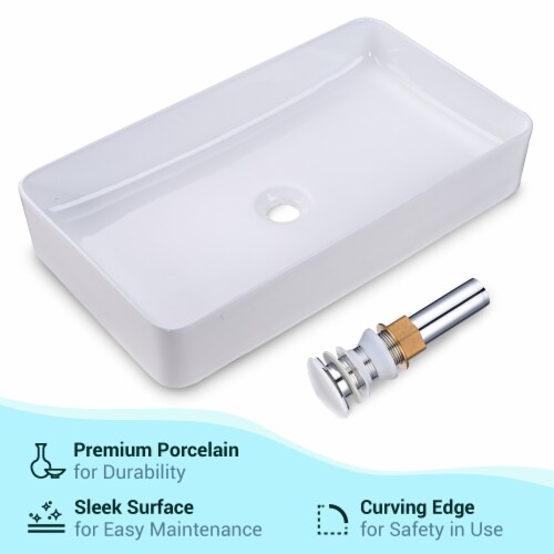 Aquaterior Bathroom Ceramic Vessel Sink Faucet Drain Kit w/ Round Wooden Mirror, 1 Food 4 Less