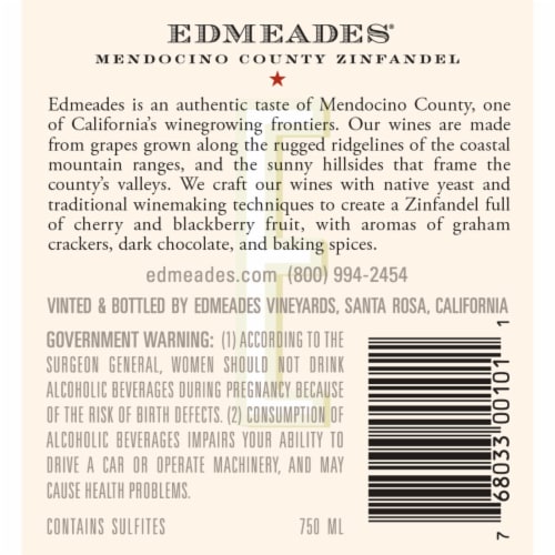 Edmeades Mendocino County Zinfandel Red Wine