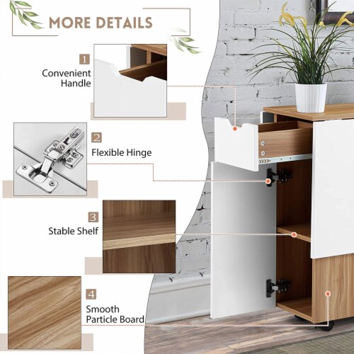 JOMEED Folding Dining Kitchen Table with Drawer and 2-Layer Storage Shelf, White Perspective: left