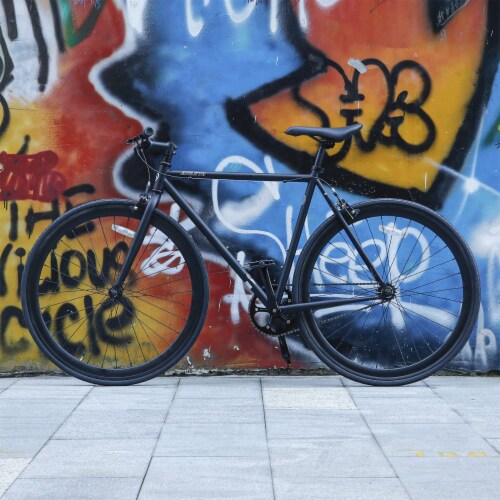 AVASTA 700C 54 In Single Speed Loop Fixed Gear Urban Commuter Fixie Bike, Black Perspective: left