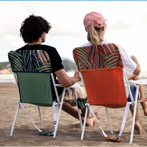 Daystar Outdoor Beach Folding Chair with Armrest and Cup Holder, Blue Bamboo Perspective: left