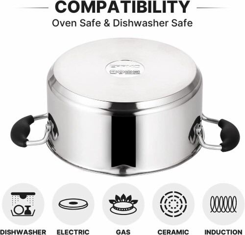 5 qt. Stainless Steel Aluminum Nonstick Stock Pot in Stainless Steel with Lid Perspective: left