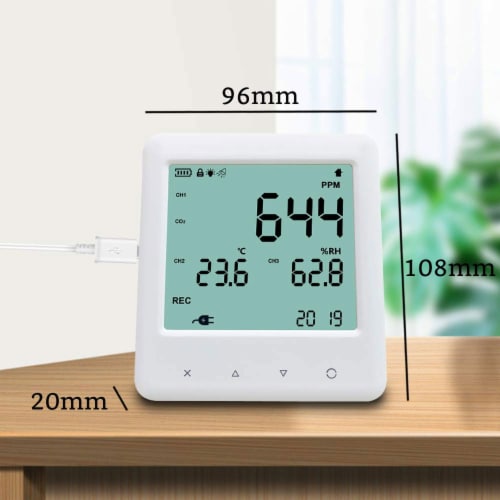 GZAIR 3 Portable Indoor Temperature & Relative Humidity Carbon Dioxide Detector Perspective: left