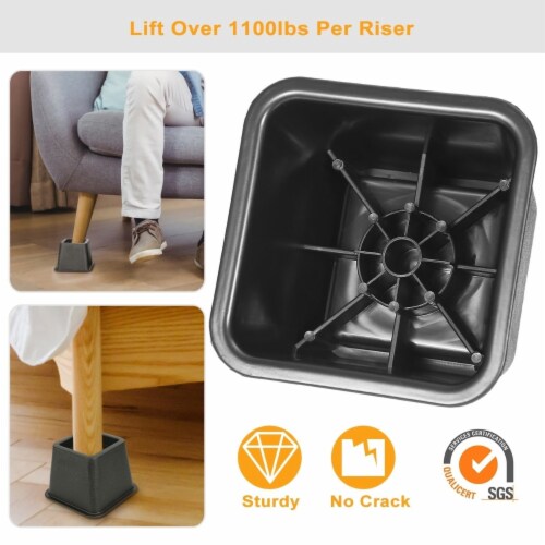 8Pcs Furniture Risers 500kg 1100lbs Capacity Bed Lifters Adjustable Couch Table Chair Risers Perspective: left