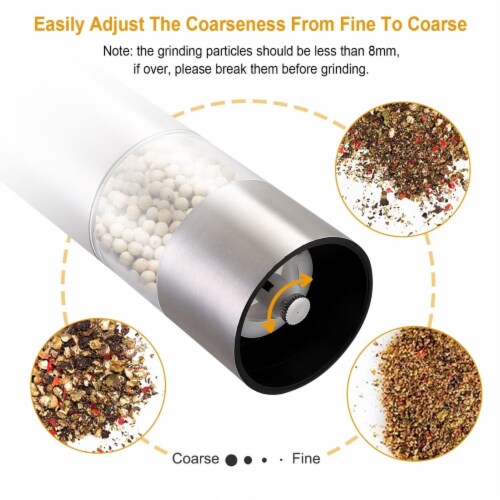 Electric Salt Pepper Grinder with Light Adjustable Coarseness Stainless Steel Salt Pepper Perspective: left
