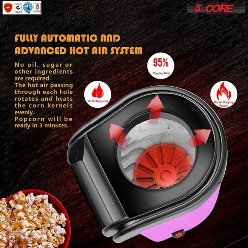 Popcorn Machine Hot Air Electric Popper Kernel Corn Maker Bpa Free No Oil 5  Core POP P, 1 unit - Fry's Food Stores