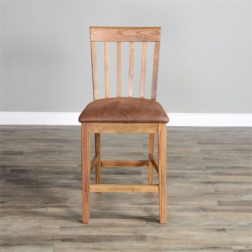 Sunny Designs Sedona 24  Wood Slatback Barstool with Cushion Seat in Rustic Oak Perspective: left