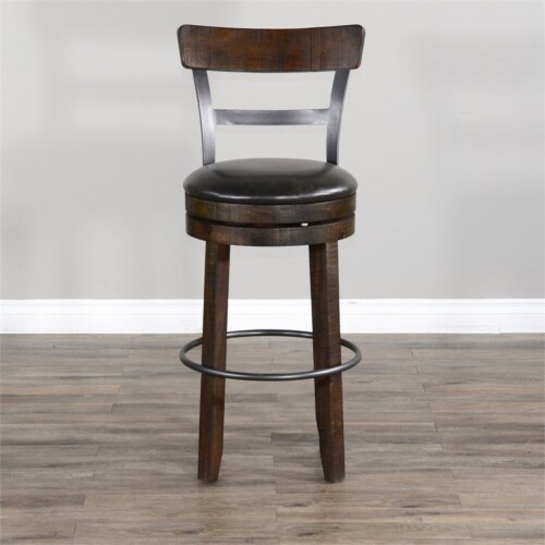 Sunny Designs Homestead 30  Wood Swivel Barstool with Back in Tobacco Leaf Perspective: left