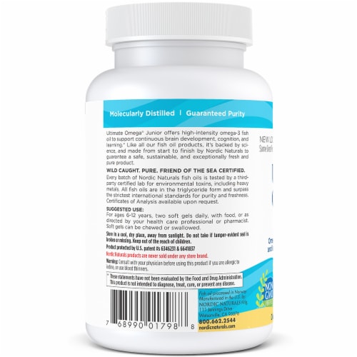 Nordic Naturals Ultimate Omega Junior Dietary Supplement Mini Soft Gels 680mg Perspective: left