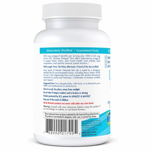 Nordic Naturals Ultimate Omega Xtra Lemon Soft Gels Perspective: left