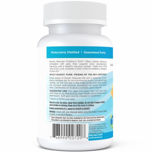 Nordic Naturals Children's DHA Omega-3 Chewable Mini Soft Gels 250mg Perspective: left