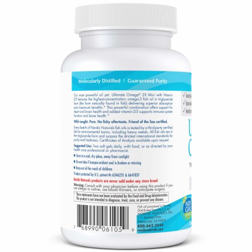 Nordic Naturals Ultimate Omega 2X Lemon Mini Soft Gels Perspective: left