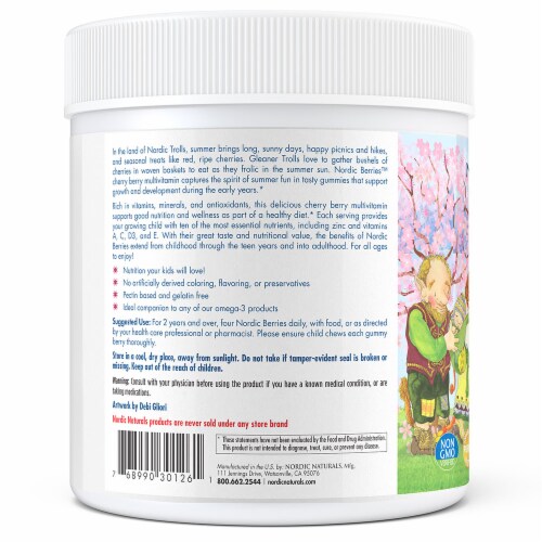 Nordic Naturals Nordic Berries Multivitamins for Adults & Kids - Cherry Berry Flavored Perspective: left