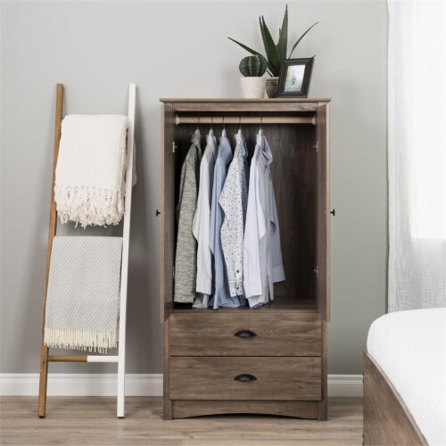 Prepac Salt Spring 2 Door Armoire in Drifted Gray Perspective: left