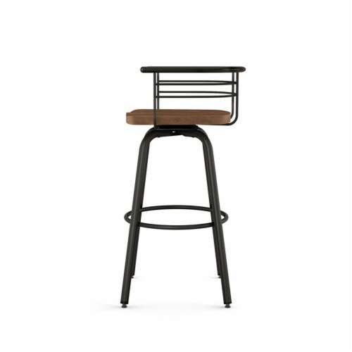 Amisco Brisk 29  Distressed Wood Swivel Bar Stool in Brown/Gun Metal Perspective: left