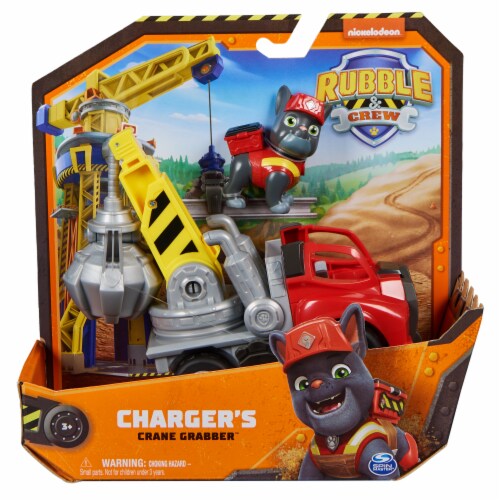 Spin Master Rubble & Crew Charger's Crane Grabber Toy Truck Perspective: left