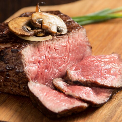 Greensbury Organic Grass-Fed Filet Mignon, Hand Trimmed (10 Steaks, 6oz each) Perspective: left
