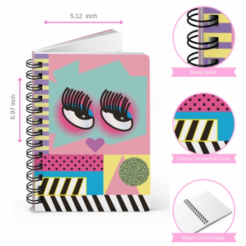 Lined Notebook Spiral Anime Cute Eyes College Ruled Notebook for Journaling Perspective: left