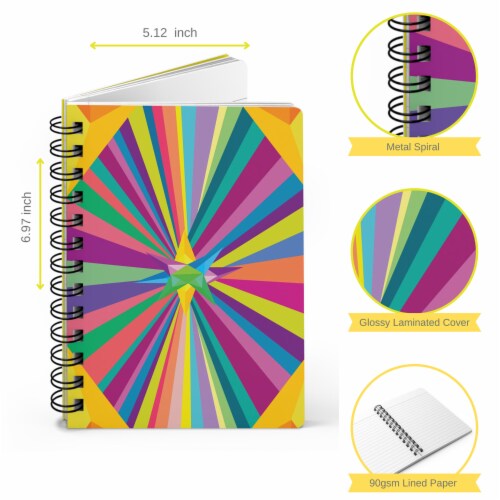 Lined Notebook Spiral Bright Colors Star  College Ruled Notebook for Journaling Perspective: left