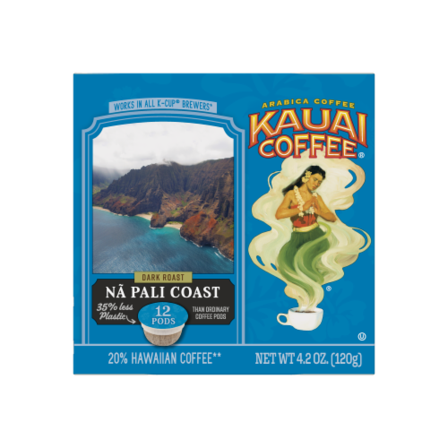 Kauai Coffee® Na Pali Coast Dark Roast Coffee Pods Perspective: left